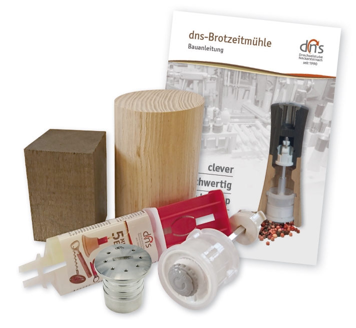 Material für dns-Brotzeitmühle: Mooreiche, Esche, Mahlwerk, Streuer, Kleber u. BA. PV: 15%