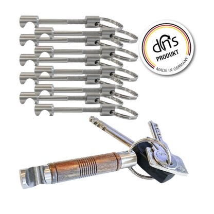 <strong> Angebot mit max. 11% Rabatt </strong> dns-Flaschenöffner mit Schlüsselring, 2 x 5 St. aus Edelstahl, gratis dazu 2 Minikanteln Pockholz, ca. 44 mm lang