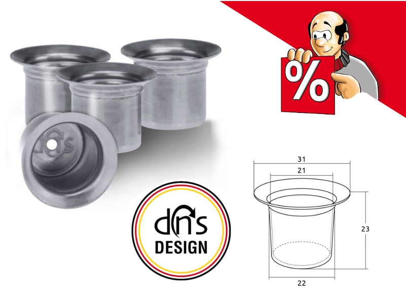 Angebot mit 22% dns-Kerzenbecher mit Sicherungsloch, Ø 22 mm Edelstahl, 4 St., ab € 1,86 / St.